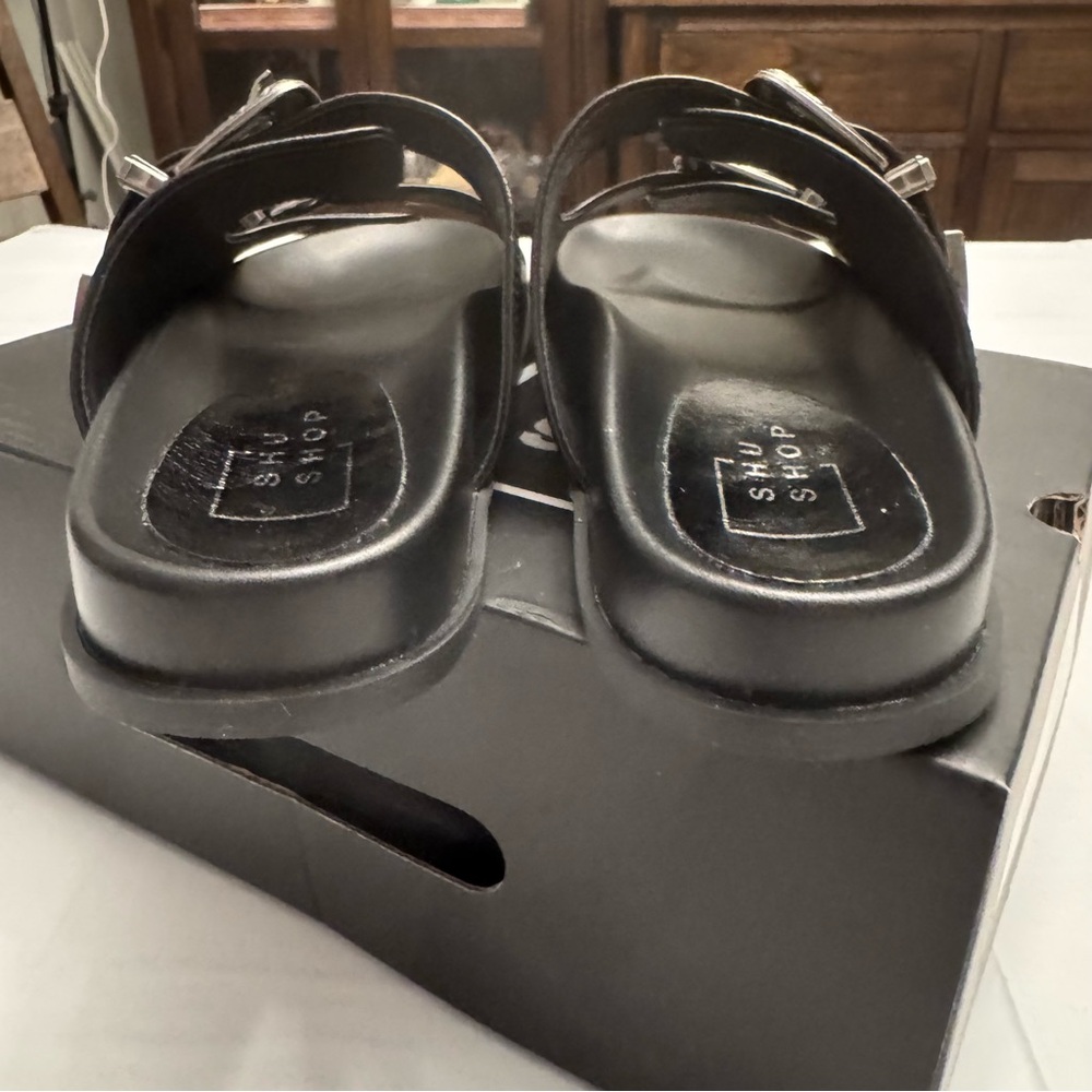 ShuShop Black Dolly Double-Buckle Slide Sandal size 6.5m, NIB - Picture 5 of 10